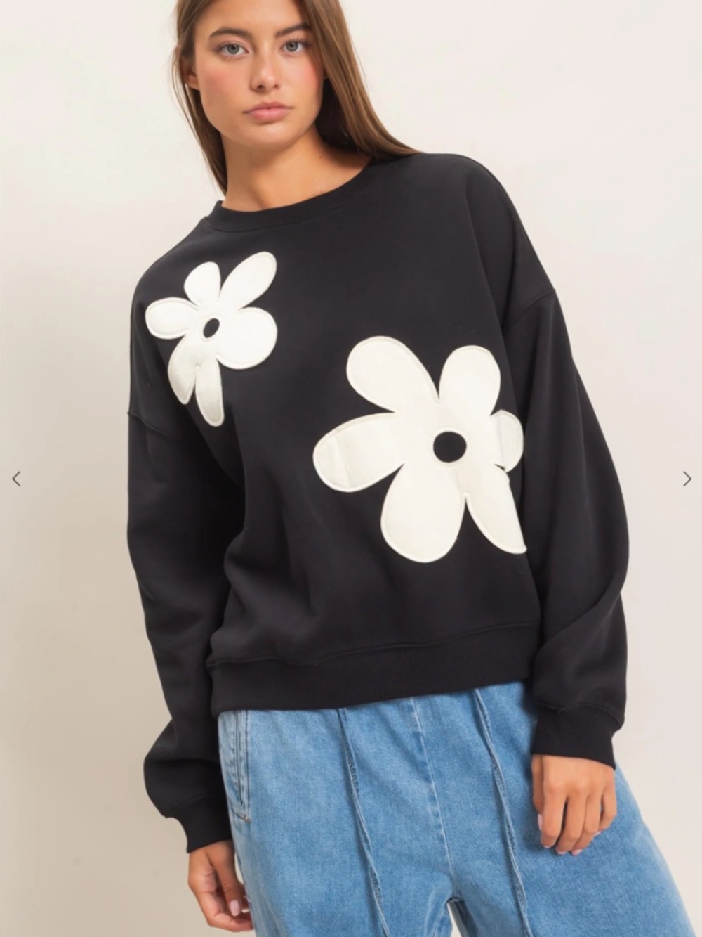 NEW Double Zero Black Floral Appliqué Fleece Sweatshirt Jogger Set Medium - Picture 8 of 9